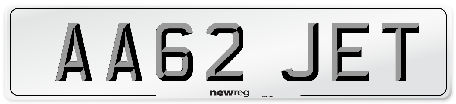 AA62 JET Number Plate from New Reg